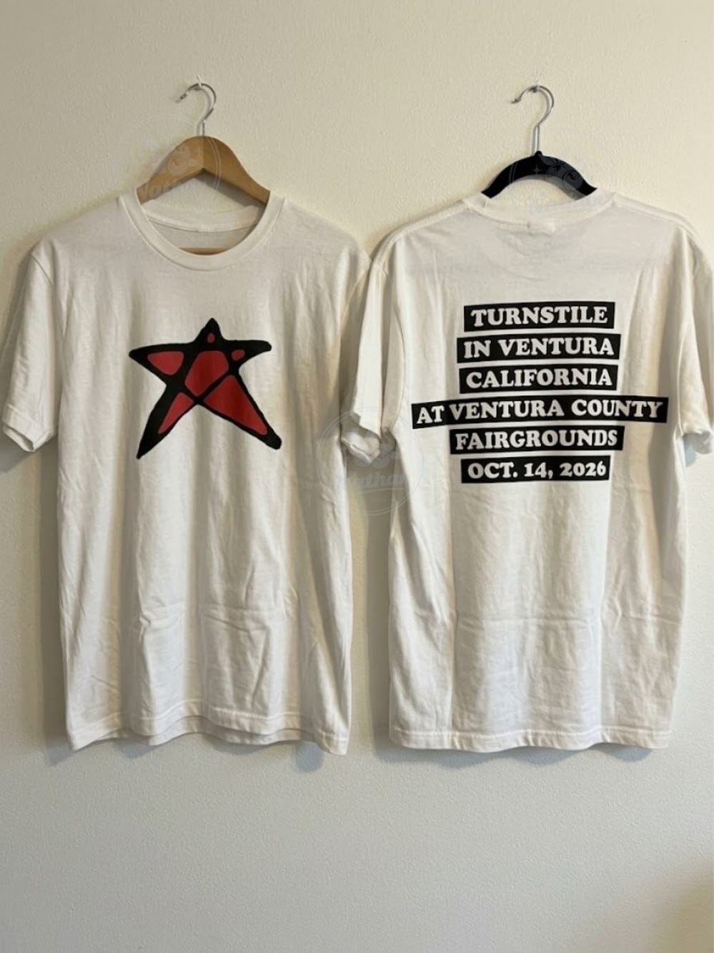 White Short-Sleeve Graphic Tee with Red Star & Black Tour Text